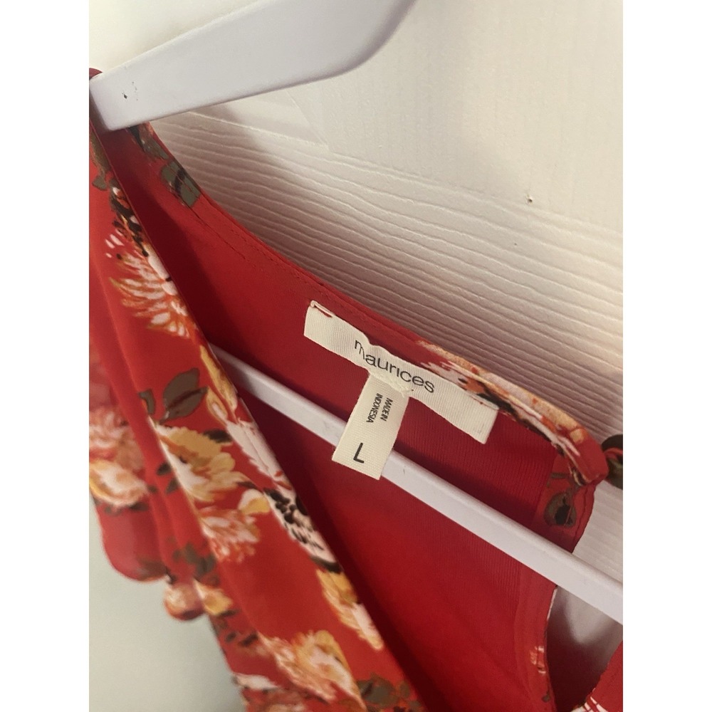 Red Floral Mini Dress L Country Tease For Wanderers Dreamers Romantic 0207 - Picture 3 of 4